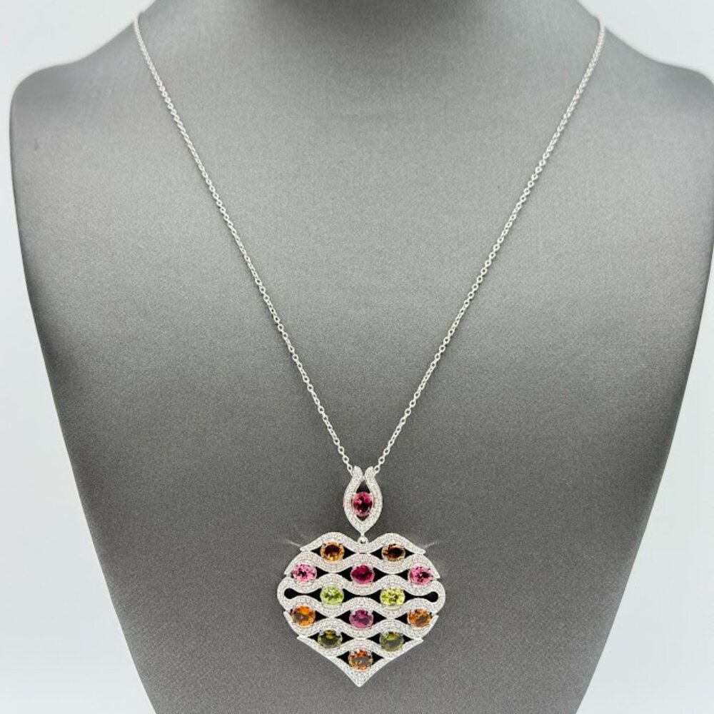 Colleen Lopez Multi Tourmaline & White Zircon Heart Pendant with Chain